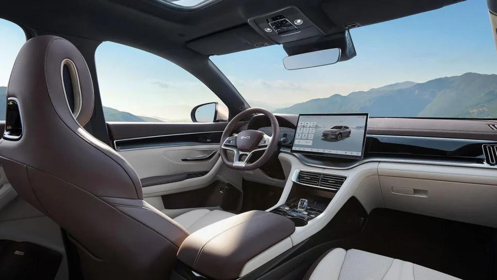 BYD Song Plus 2025 with Blade Battery Tech and 605 km Range: Dhamaka Offer on Premium EV SUV 3 Interior of BYD Song Plus 2025 showing digital dashboard and rotating touchscreen